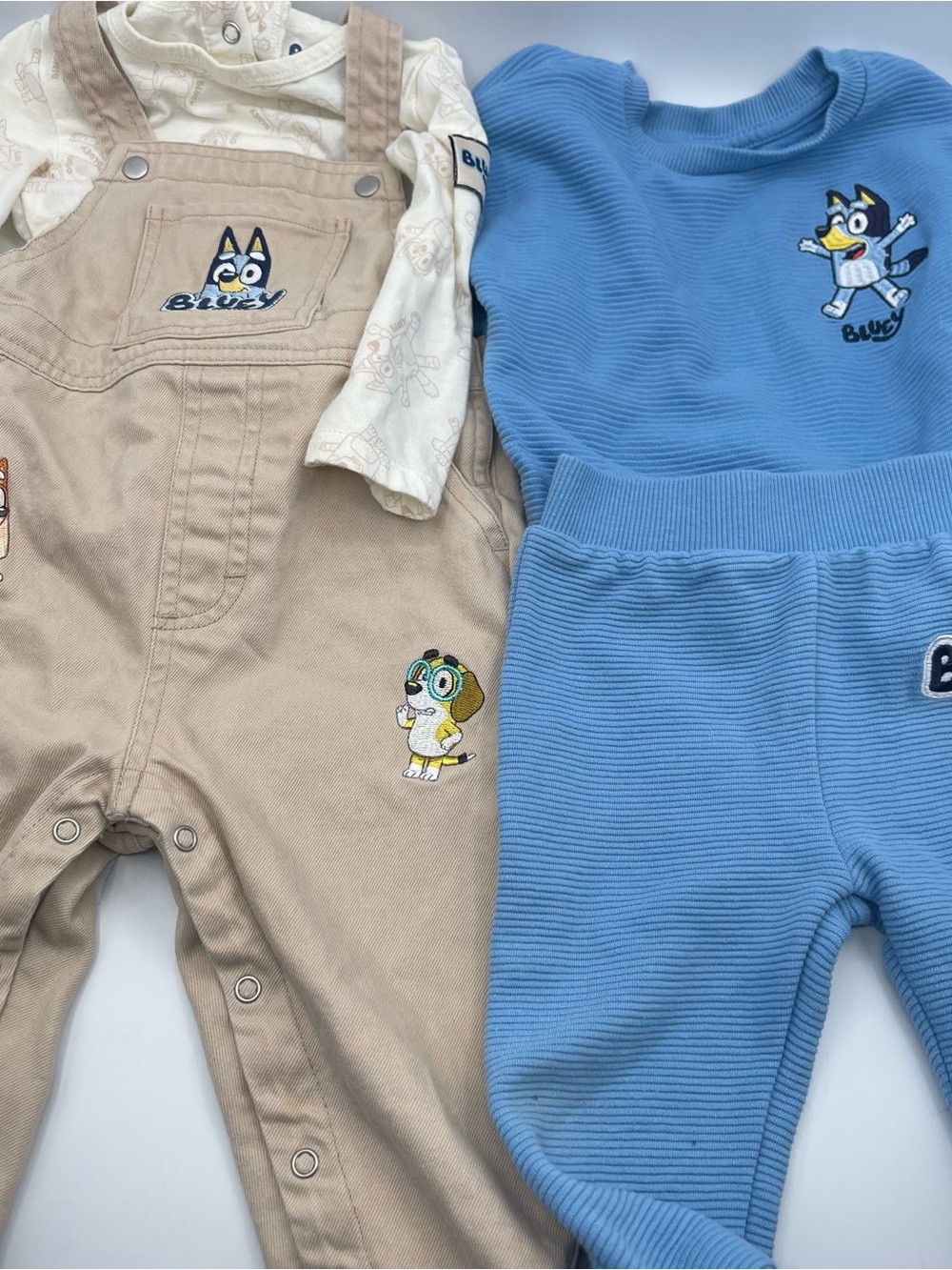 Bluey baby boy 4 piece set overalls top sweat set matching Blue embroidery 12 M